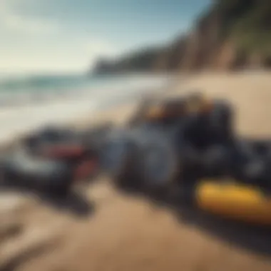 Essential Diving Equipment Diving gear laid out on the beach ready for an adventure