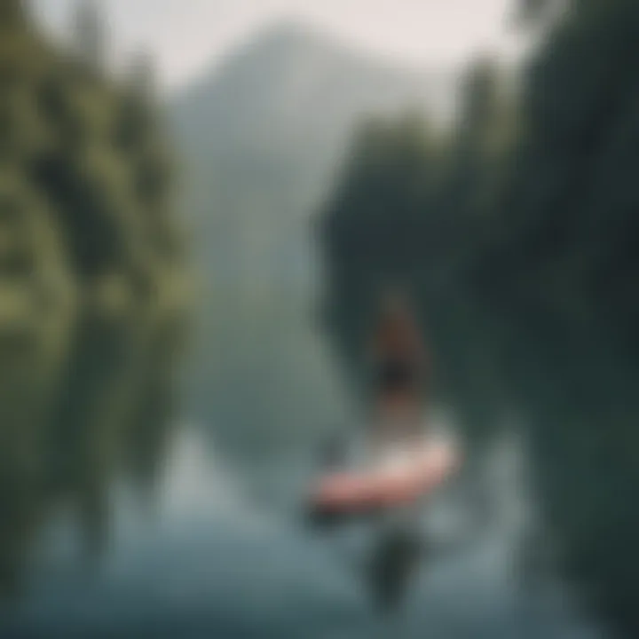 A serene lake with paddleboarders enjoying a calm morning