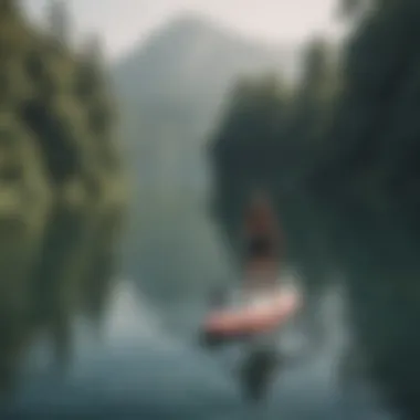 Calm Waters: Paddleboarding Bliss A serene lake with paddleboarders enjoying a calm morning