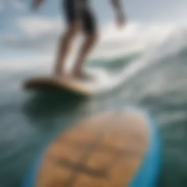 Close-up of the textured surface of a wakesurf board