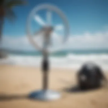 Measuring Wind Speed with Anemometer Anemometer measuring wind speed on the beach