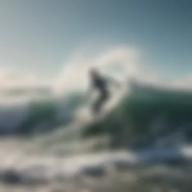 Surfboard catching waves in windy conditions