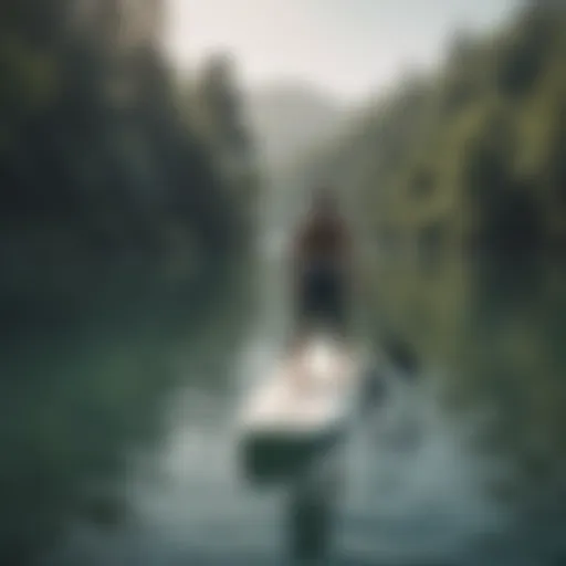 Serene lake view with paddle boarder