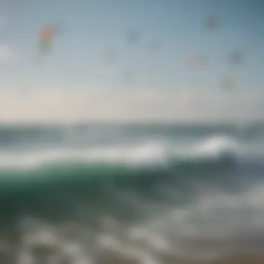 A colorful gathering of kite surfers enjoying the waves