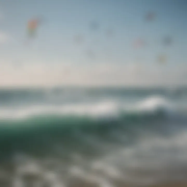 A colorful gathering of kite surfers enjoying the waves