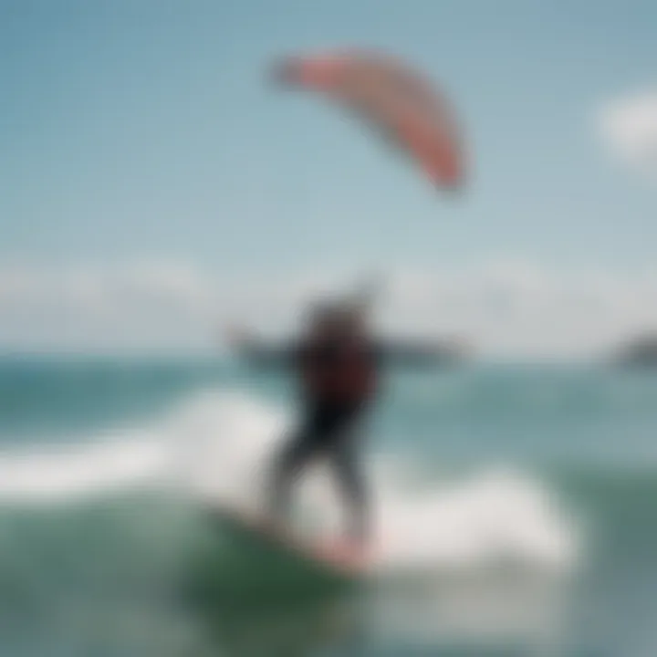 An instructor guiding a beginner during a kite surfing lesson