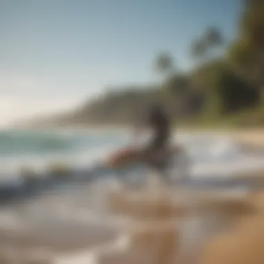 Bicyclist riding towards the beach with surfboard