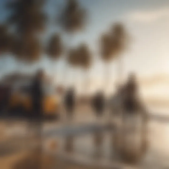 Group of surfers engaging in community beach cleanup