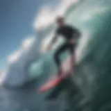 Surfer riding a massive wave showcasing skill and technique