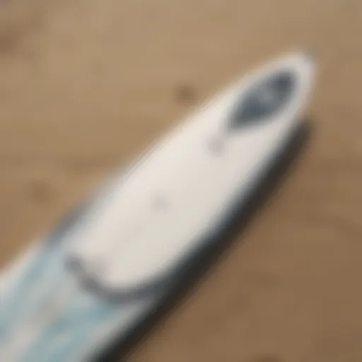 Detailed view of Buell soft top surfboard design features