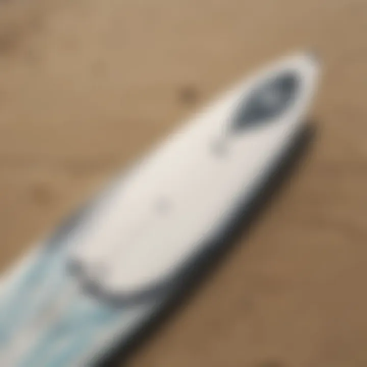 Detailed view of Buell soft top surfboard design features