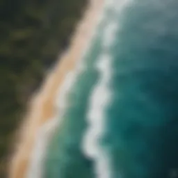 Aerial view of vibrant Caribbean coastline and waves