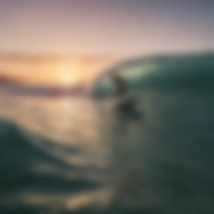 Local surfers riding the iconic waves of Chicama at sunset