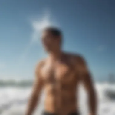 Refreshing Cold Shower Experience A surfer enjoying a refreshing cold shower after a session