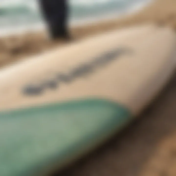 Eco-friendly repair materials displayed next to a surfboard