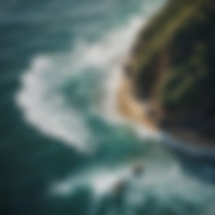 An aerial view of a fishing spot marked by a drone