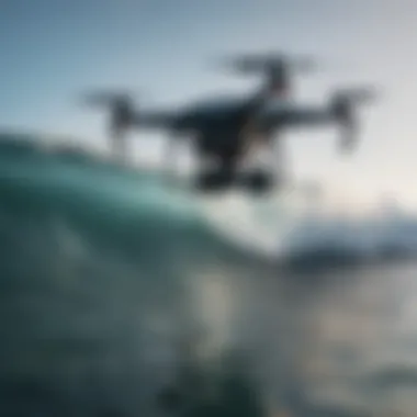 A close-up of a drone's camera capturing the ocean surface