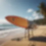 A versatile eight-foot surfboard bag displayed against a vibrant beach backdrop