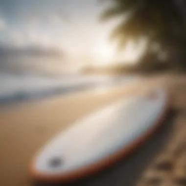 Electronic vs Traditional Surfboards Comparison of an electronic waveboard and a traditional surfboard on the beach.