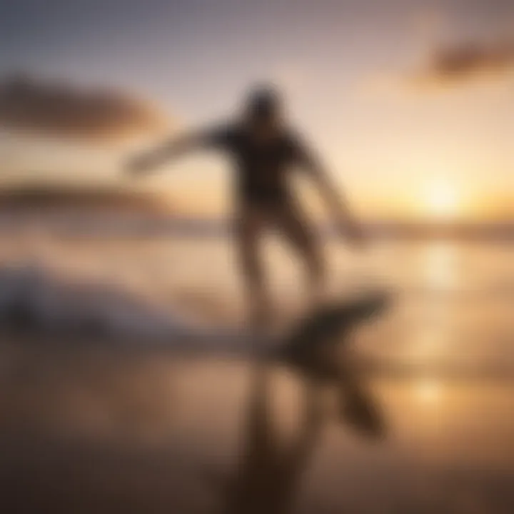 An individual enjoying a ride on a longboard at sunset