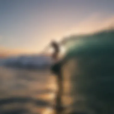 A surfer riding a wave at sunset, showcasing the beauty of the ocean