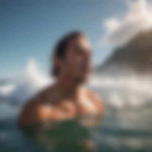 Surfer practicing breath control in the ocean