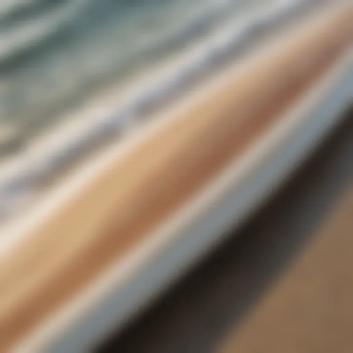 Close-up of a high-performance surfboard deck showcasing its design