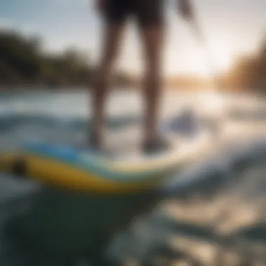 Close-up of the technological features of an electric paddle board