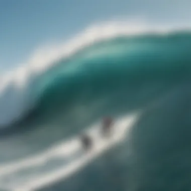 An aerial shot of multiple surfers and body boarders enjoying the waves.