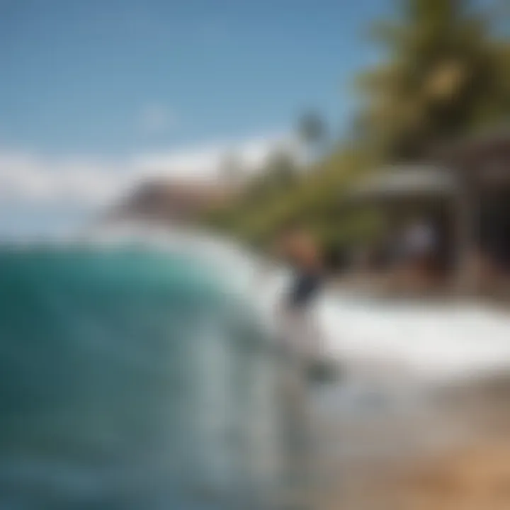 A surf coach providing guidance to novice surfers on the beach