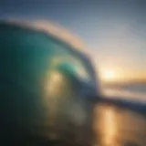 A stunning ocean wave illuminated by the setting sun, showcasing the ideal surfing conditions.