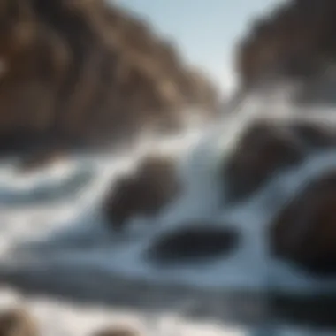 Close-up of ocean water splashing over rocks, creating a soothing sound