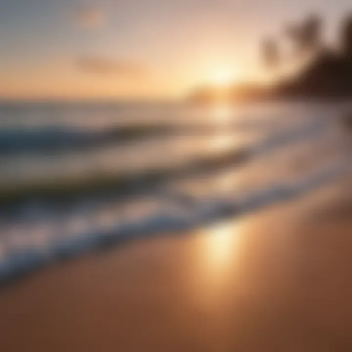 A tranquil beach at sunset with soothing sounds of nature