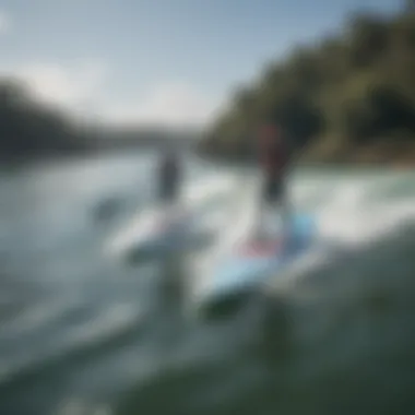 Paddleboarders Enjoying Engine-Assisted Experience Paddleboarders enjoying a day out while using engine-assisted boards