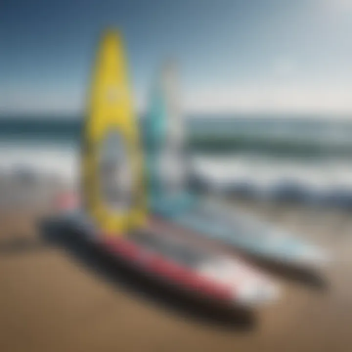 A side-by-side comparison of various SUP windsurf board models highlighting their features.