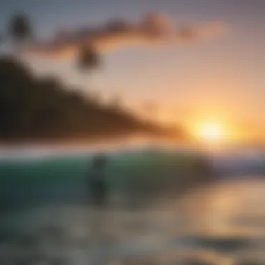 Group of surfers enjoying a sunset session