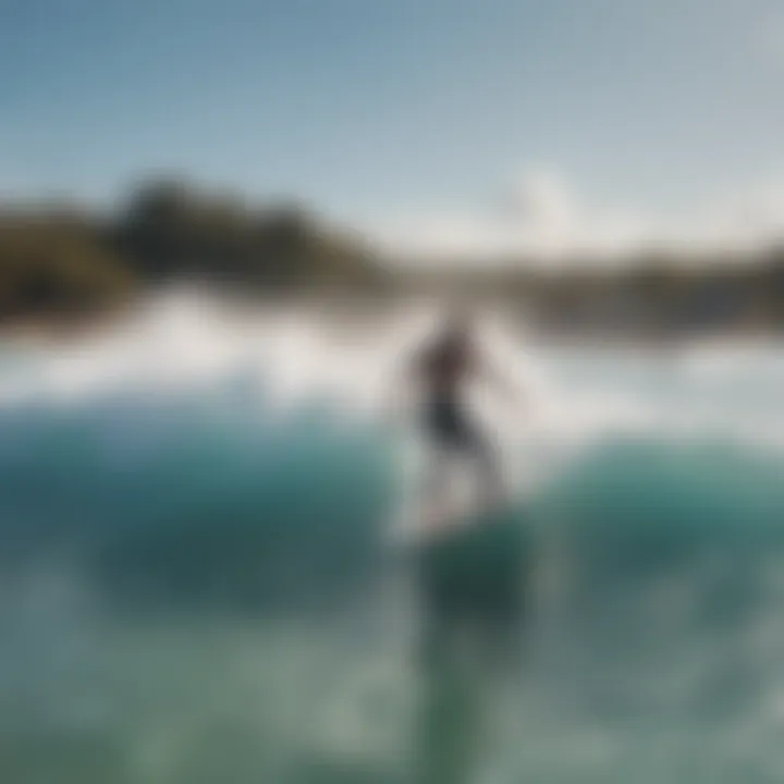 Group of surfers enjoying a surf wave pool experience together.