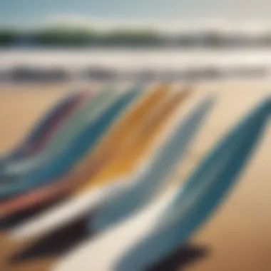 The Art of Surfboard Design Close-up of surfboard fins on the beach