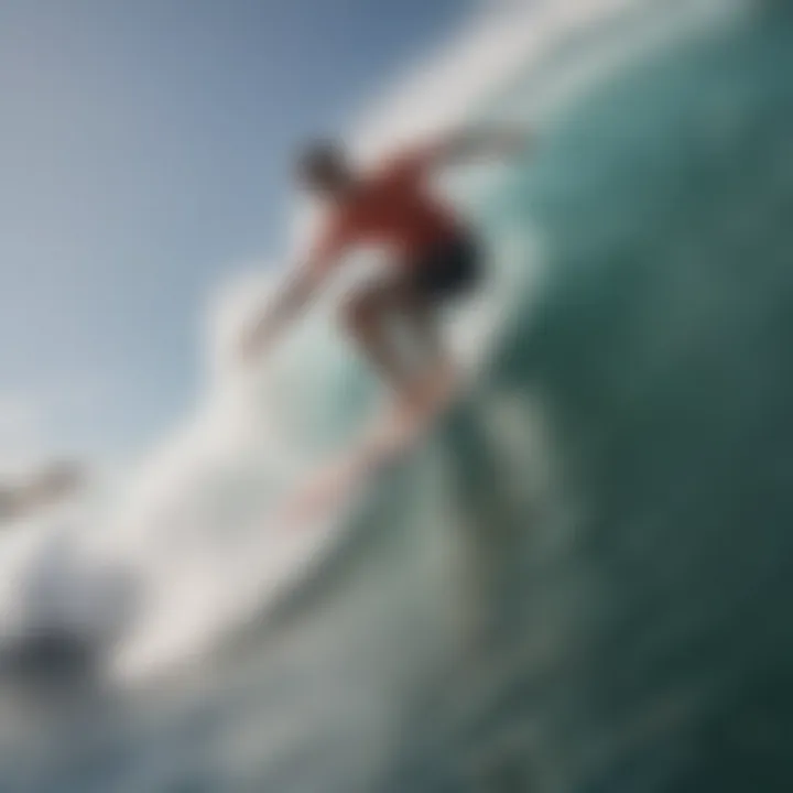 A surfer riding a wave, demonstrating the agility of the surfboard in action.