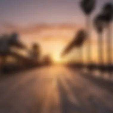 Sunset over the iconic Venice Beach boardwalk