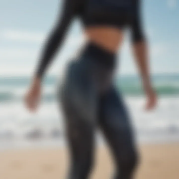 Stylish surf leggings showcased on a beach