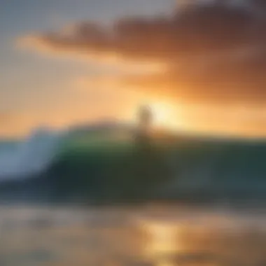 Sunset Surfers: A Perfect Day at the Beach A stunning beach view at sunset with surfers riding waves