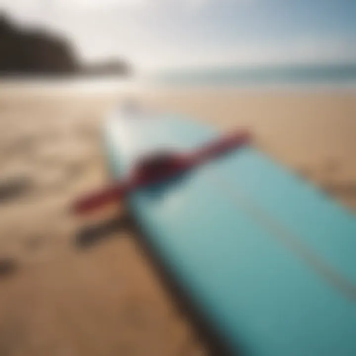 Close-up of surfboards ready for adventure on the sand