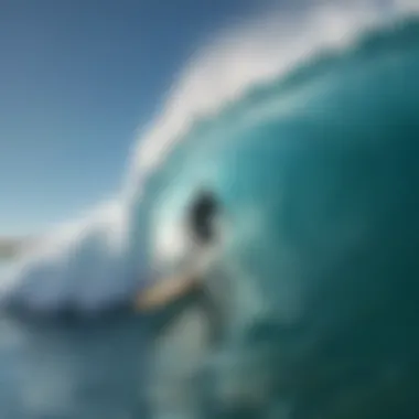 A surfer riding a wave with vibrant ocean colors