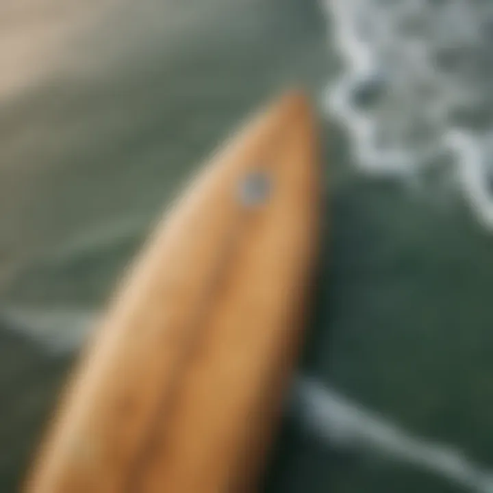 Close-up of a vintage surfboard showing wear and patina