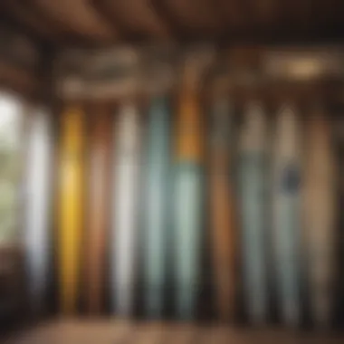 Rustic surf shop filled with vintage boards for sale