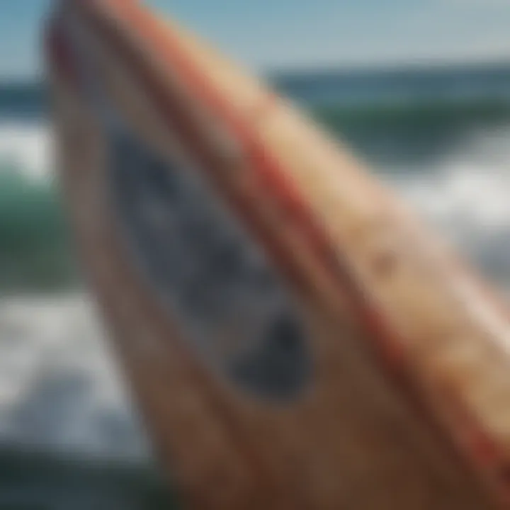 Close-up of the Raging Bull surfboard showcasing its unique design patterns