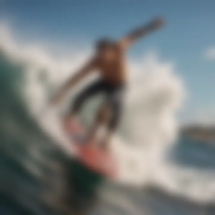 An experienced surfer riding a wave with the Raging Bull surfboard