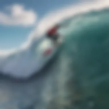 Close-up of a professional surfer riding a massive wave