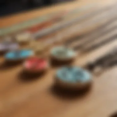 Styles of Hawaiian Surfer Necklaces Different styles of Hawaiian surfer necklaces displayed on a wooden surface.